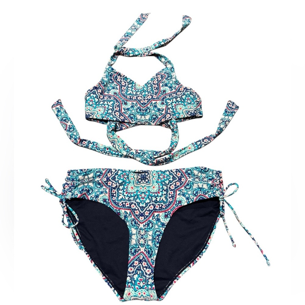Athleta Blue and Green Patterned Bikini